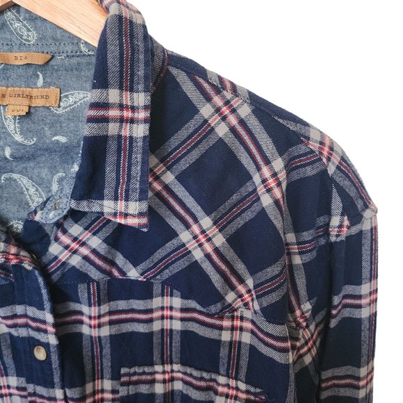 JACHS Girlfriend Bea Light Flannel Plaid Button-Down Shirt Blue XXL - Picture 8 of 14